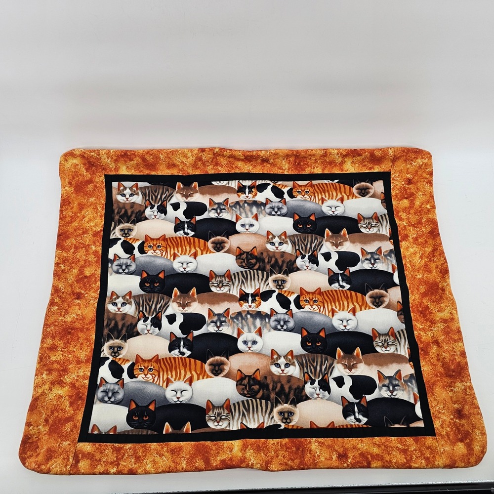 Handmade Pillow Shams Set of 2 Unisex 20X24 Orange Cat Print Zippered Folk Art